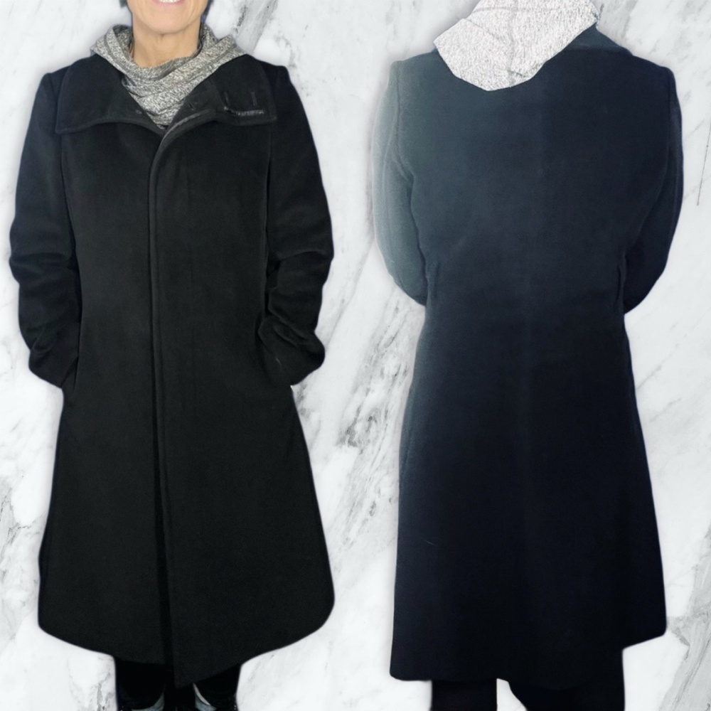 •|•PRESTON & YORK•| Angora + Wool Full Length Coat Black Size 8 - Picture 3 of 16